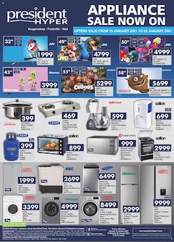 president hyper specials appliance sale 19 january 2021