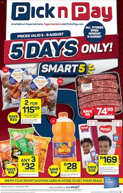 pick n pay specials smart5 sale 5 9 august 2021