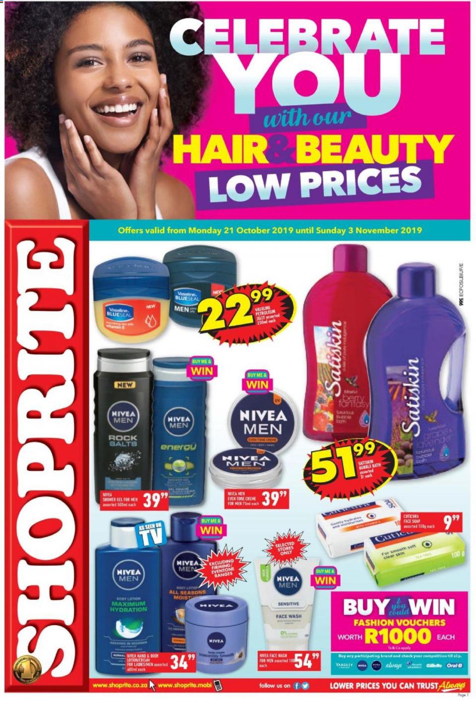 shoprite specials hair beauty promotion 21 october 2019